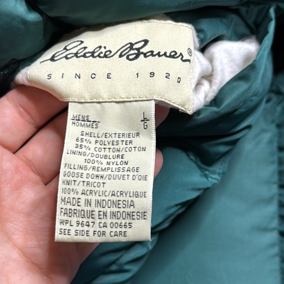 Vintage Eddie Bauer Goose Down Reversible Green Blue Puffer Vest Size Large - Picture 9 of 9